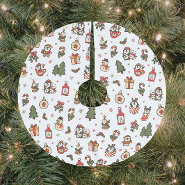 Falda Para El Árbol De Navidad De Poliéster Pingüinos de Navidad Rojo Verde