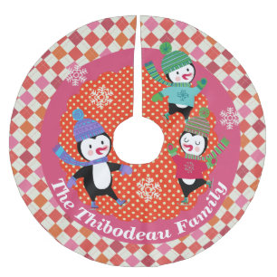 Falda Para El Árbol De Navidad De Poliéster Pingüinos de patinaje patinados patinados 5
