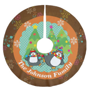 Falda Para El Árbol De Navidad De Poliéster Pingüinos De Patinaje Y Falda De Árbol De Árboles 