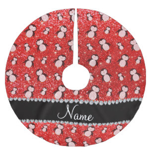 Falda Para El Árbol De Navidad De Poliéster Pingüinos rojos de neón conocidos personalizados