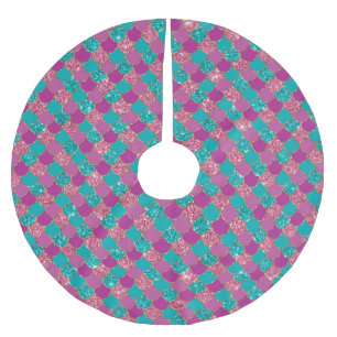 Falda Para El Árbol De Navidad De Poliéster Pink Aqua Mint Mermaid Glitz