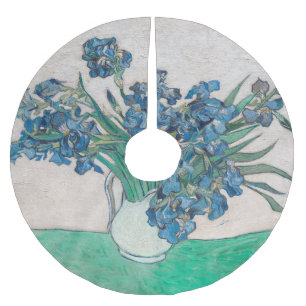 Falda Para El Árbol De Navidad De Poliéster Pintura de Van Gogh Jarrón de Iris Impresionismo