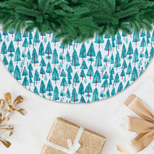 Falda Para El Árbol De Navidad De Poliéster Pintura en Acuarela de Navidad Verde Teal Única