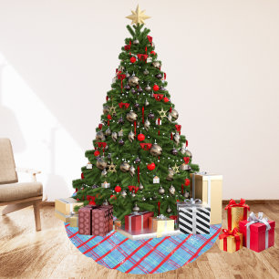 Falda Para El Árbol De Navidad De Poliéster Plaid de invierno azul de Navidad copo de nieve 