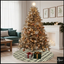 Falda Para El Árbol De Navidad De Poliéster Plaid neutro tono sepia negro beige