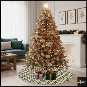 Falda Para El Árbol De Navidad De Poliéster Plaid neutro tono sepia negro beige