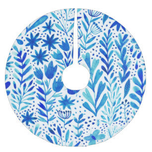 Falda Para El Árbol De Navidad De Poliéster Plantas de acuarela floral de textura sin foco