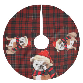 Falda Para El Árbol De Navidad De Poliéster Platos rojos y negros con Navidades de Bulldog ing