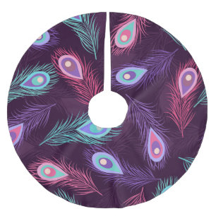 Falda Para El Árbol De Navidad De Poliéster Plumas de pavo real: Vintage de mano.