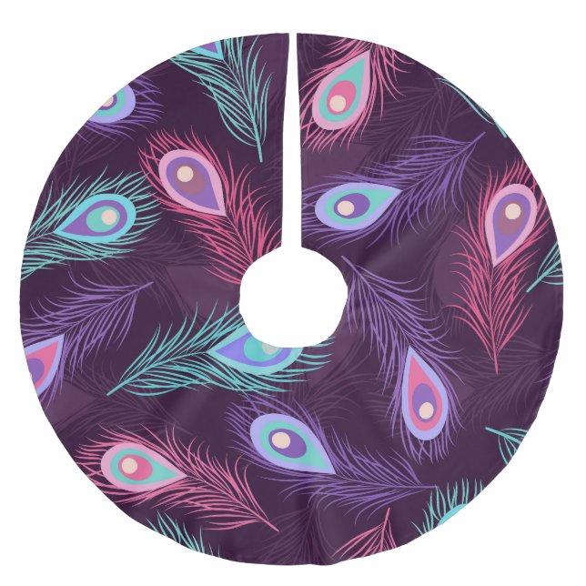 Falda Para El Árbol De Navidad De Poliéster Plumas de pavo real: Vintage de mano. (Anverso)