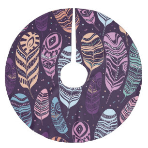 Falda Para El Árbol De Navidad De Poliéster plumas étnicas: negro y blanco