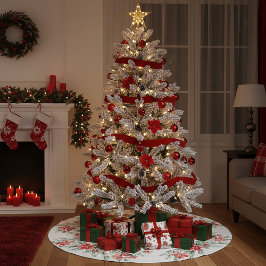 Falda Para El Árbol De Navidad De Poliéster Poinsettia acuática y vegetación