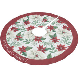 Falda Para El Árbol De Navidad De Poliéster Poinsettia Family Name Christmas Tree Skirt Decour