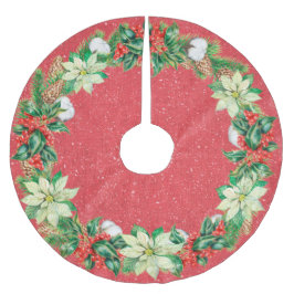 Falda Para El Árbol De Navidad De Poliéster Poinsettias blancas, Holly y Berries
