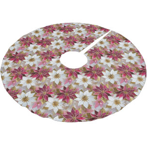 Falda Para El Árbol De Navidad De Poliéster Poinsettias de Navidades rosados de oro blanco