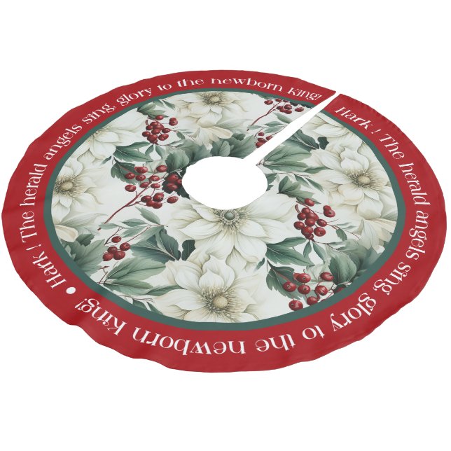 Falda Para El Árbol De Navidad De Poliéster Pointsettia de los Navidades blancos rojos (Angular)