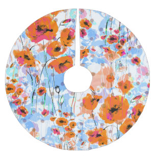 Falda Para El Árbol De Navidad De Poliéster Poppies cepillados: Textura de tipo floral abstrac