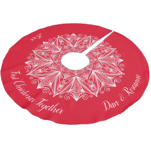 Falda Para El Árbol De Navidad De Poliéster Primera Navidad juntos Snowflake Mandala Red