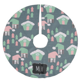 Falda Para El Árbol De Navidad De Poliéster Pueblo de Gnomos de Navidad Rosa Verde Familia Ini