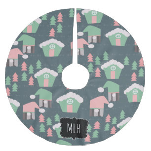 Falda Para El Árbol De Navidad De Poliéster Pueblo de Gnomos de Navidad Rosa Verde Familia Ini