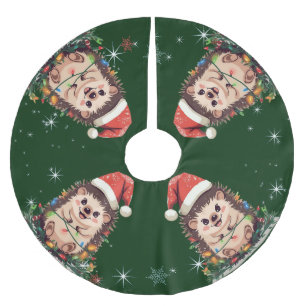 Falda Para El Árbol De Navidad De Poliéster Puercoespín alegre lindo árbol de Navidad safari d
