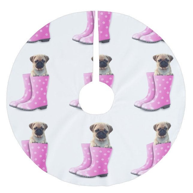 Falda Para El Árbol De Navidad De Poliéster Pug (Anverso)