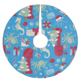 Falda Para El Árbol De Navidad De Poliéster pulpo de navidad en el océano buzón de santa medus