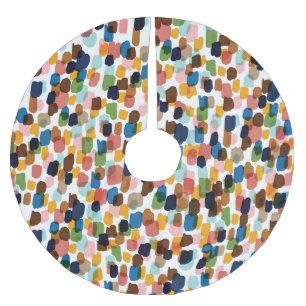 Falda Para El Árbol De Navidad De Poliéster Puntos de Polka: Pintura de manos multicolores.