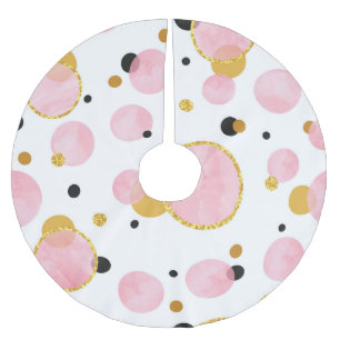Falda Para El Árbol De Navidad De Poliéster Puntos dorados rosados, cosecha geométrica.