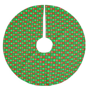 Falda Para El Árbol De Navidad De Poliéster Puntos verdes y rojos en verde