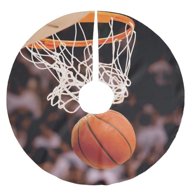 Falda Para El Árbol De Navidad De Poliéster Puntuación del baloncesto (Anverso)