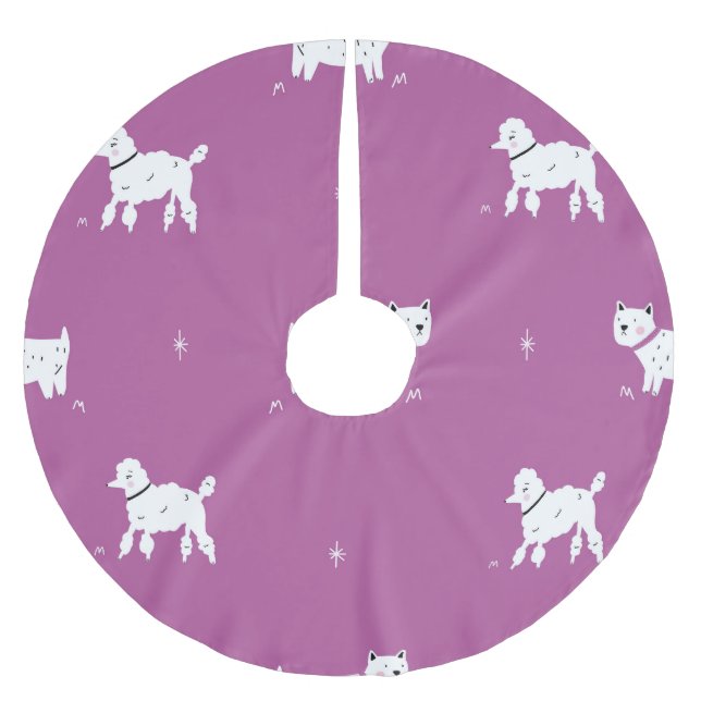 Falda Para El Árbol De Navidad De Poliéster Púrpura de cangrejo: patrón retro monocromo (Anverso)