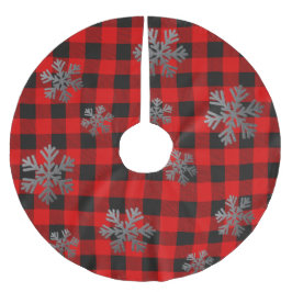 Falda Para El Árbol De Navidad De Poliéster Purpurina de nieve de búfalo rojo plateado