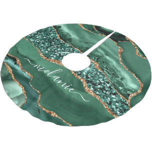 Falda Para El Árbol De Navidad De Poliéster Purpurina de Oro Verde Tu nombre Falda de Árbol de