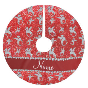 Falda Para El Árbol De Navidad De Poliéster Purpurina rojo de neón personalizado de los