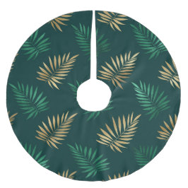 Falda Para El Árbol De Navidad De Poliéster Purpurina verde y dorado en hojas tropicales