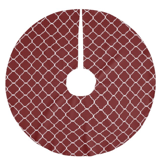 Falda Para El Árbol De Navidad De Poliéster Quatrefoil rojo blanco de moda (Anverso)