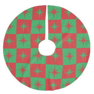 Falda Para El Árbol De Navidad De Poliéster Rafagas de estrellas retro de Navidad a cuadros ro