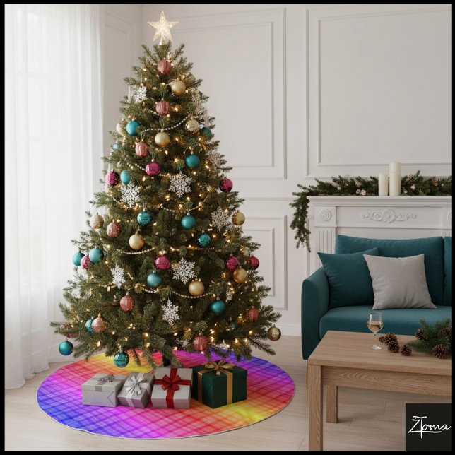 Falda Para El Árbol De Navidad De Poliéster Rainbow Gradient Vertical Plaid Digital Background (Subido por el creador)