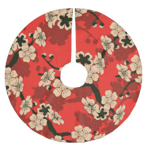 Falda Para El Árbol De Navidad De Poliéster Rama de cerezos japonesa: elegante