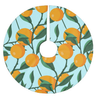 Falda Para El Árbol De Navidad De Poliéster Ramas de naranjas, huella vintage de cítricos.