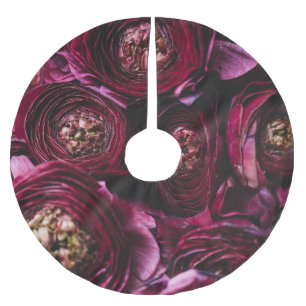 Falda Para El Árbol De Navidad De Poliéster Ranunculus morado oscuro, floreciente acercamiento