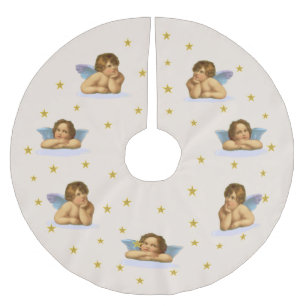 Falda Para El Árbol De Navidad De Poliéster Raphael Cherubs y estrellas de estilo vintage en B