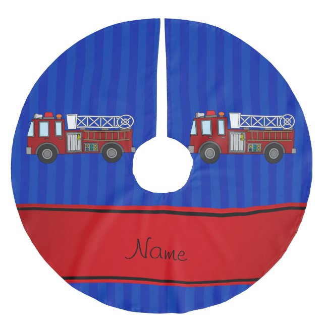 Falda Para El Árbol De Navidad De Poliéster Rayas azules personalizadas del firetruck conocido (Anverso)