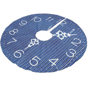 Falda Para El Árbol De Navidad De Poliéster Rayas de brillo plateado en reloj azul