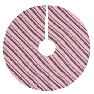 Falda Para El Árbol De Navidad De Poliéster Rayas de dulces - chocolate en rosa