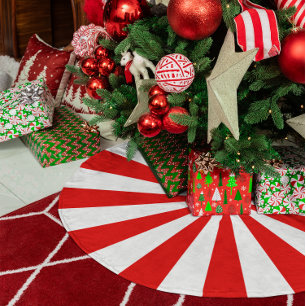 Falda Para El Árbol De Navidad De Poliéster Rayas de Estallido de Estrellas Rojas y Blancas