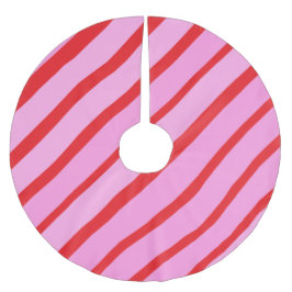 Falda Para El Árbol De Navidad De Poliéster Rayas diagonales rosadas y rojas
