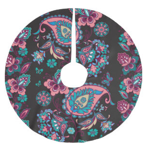 Falda Para El Árbol De Navidad De Poliéster Rayo Paisley: negro decorativo sin foco