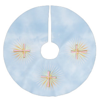Falda Para El Árbol De Navidad De Poliéster Rayos de luz de la cruz religiosa (W/Nubes)
